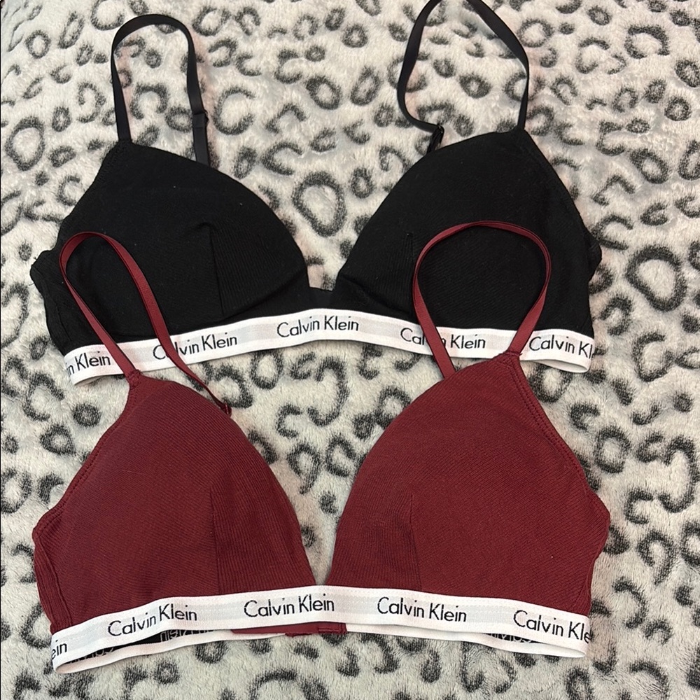 Calvin Klein Black and Red Triangle Bralettes